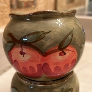 YANKEE CANDLE Retro Art Pottery Votive Yankee Candle Holder Floral Fruit Design
